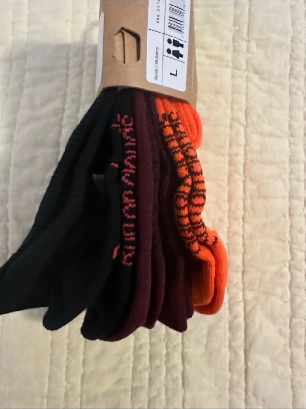 Men's 3-Pack Large Casual Crew Socks in Black, Maroon, and Orange